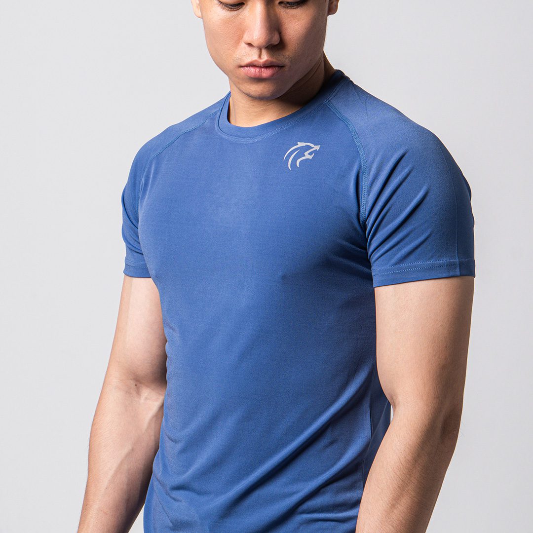 Áo tập gym có tay form tôn vai ngực màu xanh dương