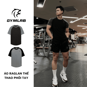 Áo Thể Thao Nam GYMLAB Raglan Tay Ngắn Phối Màu Tay Áo