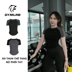 Áo Thể Thao Nữ tôn body GYMLAB Raglan Tay Ngắn Phối Màu Tay Áo