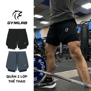 Quần short tập gym nam 2 lớp màu đen Gymlab