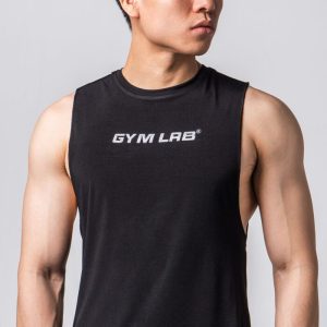 Áo tanktop xẻ nách tập gym màu đen