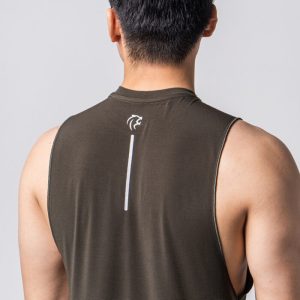 Áo tanktop xẻ nách tập gym màu xanh rêu