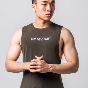 Áo tanktop xẻ nách tập gym màu xanh rêu
