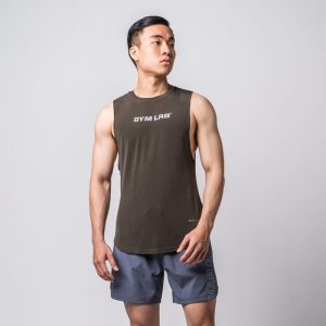 Áo tanktop xẻ nách tập gym màu xanh rêu