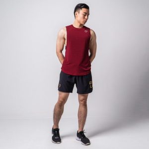 Áo tanktop xẻ nách tập gym màu đỏ đô