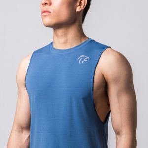 Áo tanktop xẻ nách tập gym màu xanh dương