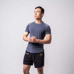 Áo tập gym có tay form tôn vai ngực màu xám