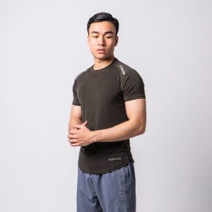 Áo tập gym có tay form tôn vai ngực màu xanh rêu