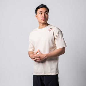 ÁO OVERSIZE CÓ TAY – CREAM – DARK RED LOGO